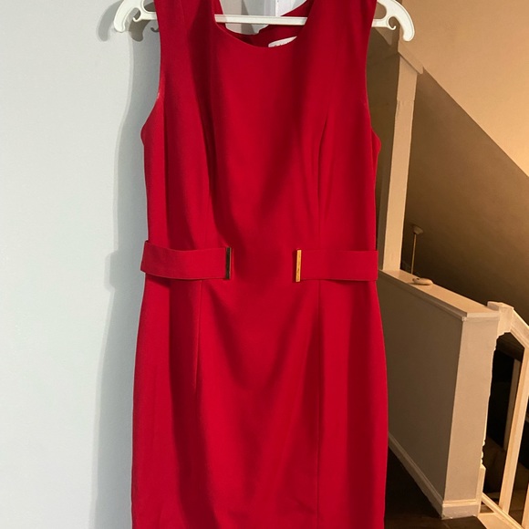 Calvin Klein Dresses & Skirts - Calvin Klein Red Dress with Gold Belt Buckles